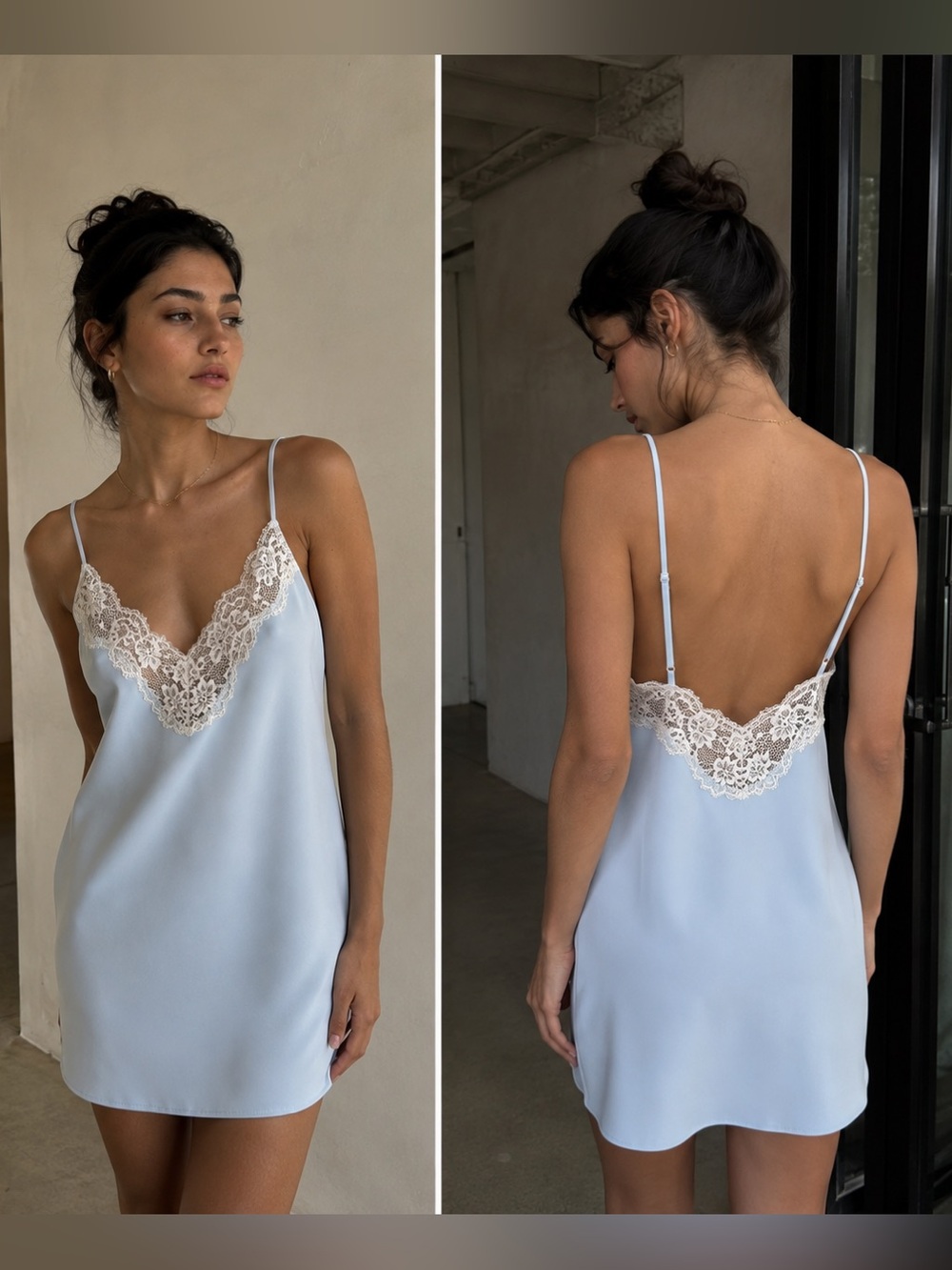 BLUEBELLA Luxury Satin Blue Lace-Trim Slip Chemise